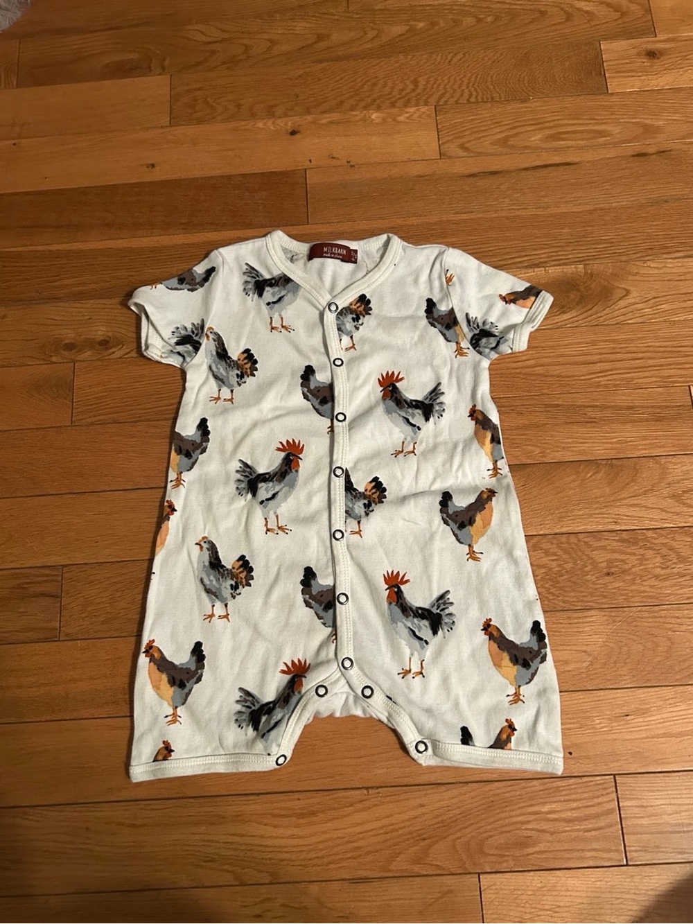Kickee Pants White Short-Sleeve One-Piece with Rooster Print